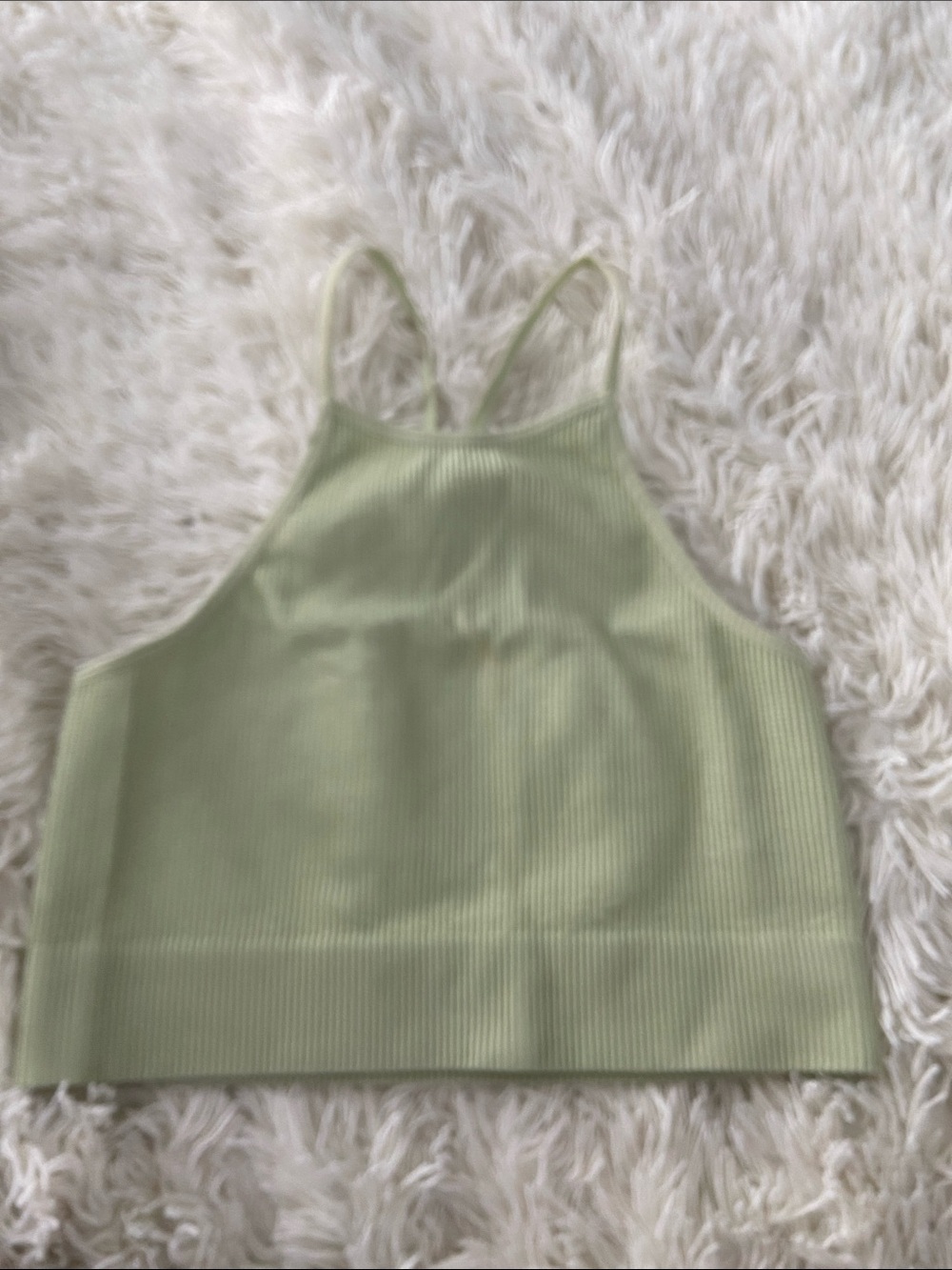 Ardene Light Green Ribbed Halter Crop Top